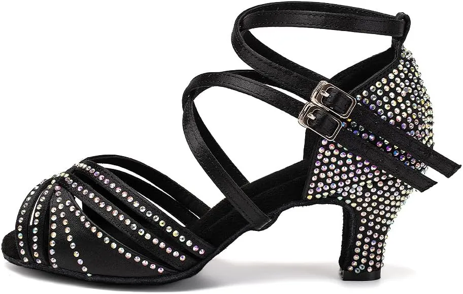 AOQUNFS Women Ballroom Dance Shoes Rhinestones Latin Salsa Practice Performance Dancing Shoes,Model D27-6cm