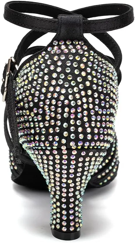 AOQUNFS Women Ballroom Dance Shoes Rhinestones Latin Salsa Practice Performance Dancing Shoes,Model D27-6cm