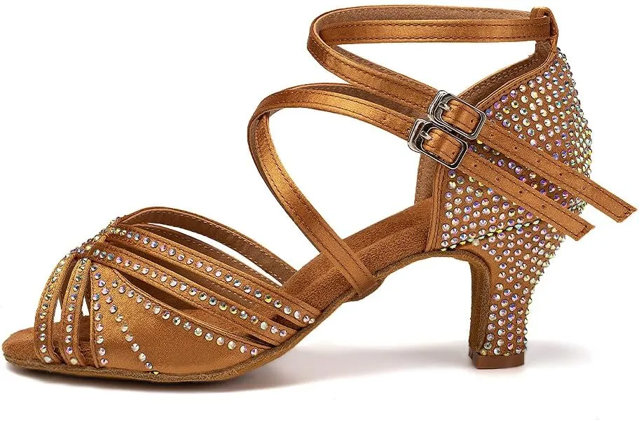 AOQUNFS Women Ballroom Dance Shoes Rhinestones Latin Salsa Practice Performance Dancing Shoes,Model D27-6cm