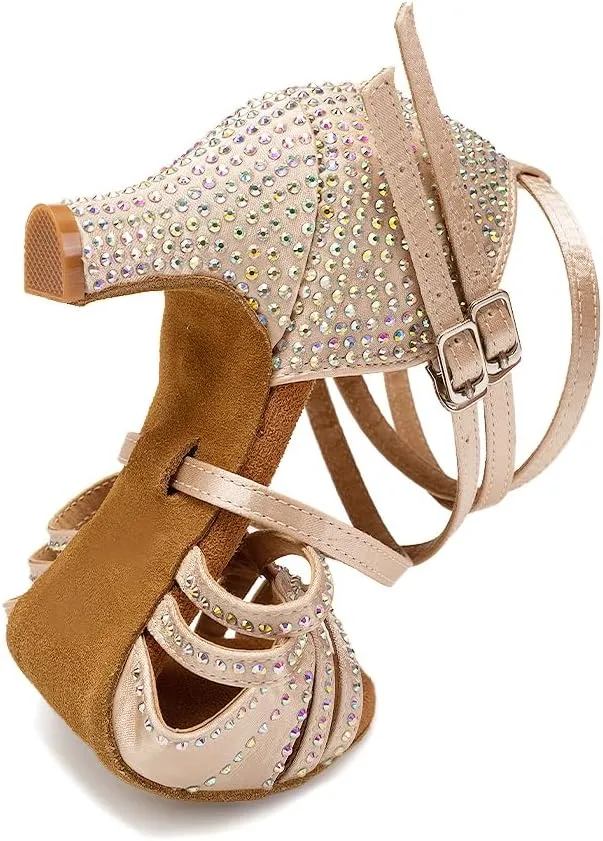 AOQUNFS Women Ballroom Dance Shoes Rhinestones Latin Salsa Practice Performance Dancing Shoes,Model D27-6cm