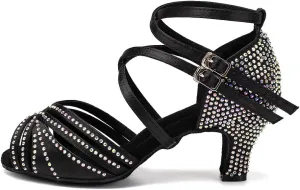 AOQUNFS Women Ballroom Dance Shoes Rhinestones Latin Salsa Practice Performance Dancing Shoes,Model D27-6cm