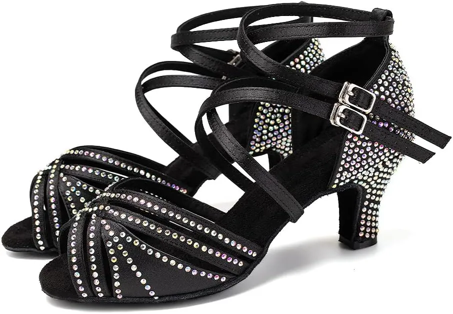 AOQUNFS Women Ballroom Dance Shoes Rhinestones Latin Salsa Practice Performance Dancing Shoes,Model D27-6cm