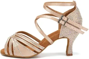 AOQUNFS Women Ballroom Dance Shoes Rhinestones Latin Salsa Practice Performance Dancing Shoes,Model D27-7.5cm