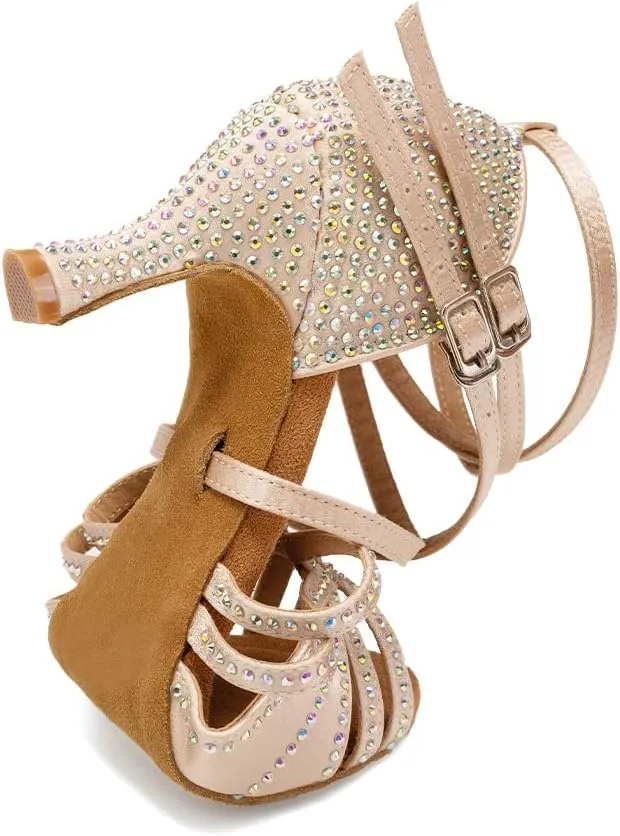 AOQUNFS Women Ballroom Dance Shoes Rhinestones Latin Salsa Practice Performance Dancing Shoes,Model D27-7.5cm
