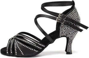 AOQUNFS Women Ballroom Dance Shoes Rhinestones Latin Salsa Practice Performance Dancing Shoes,Model D27-7.5cm