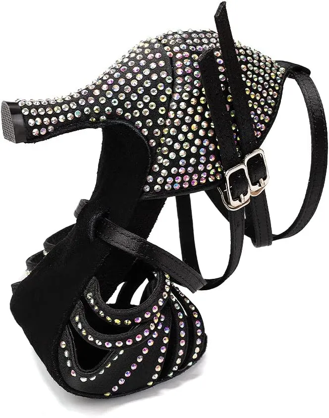 AOQUNFS Women Ballroom Dance Shoes Rhinestones Latin Salsa Practice Performance Dancing Shoes,Model D27-7.5cm