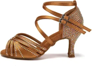AOQUNFS Women Ballroom Dance Shoes Rhinestones Latin Salsa Practice Performance Dancing Shoes,Model D27-7.5cm