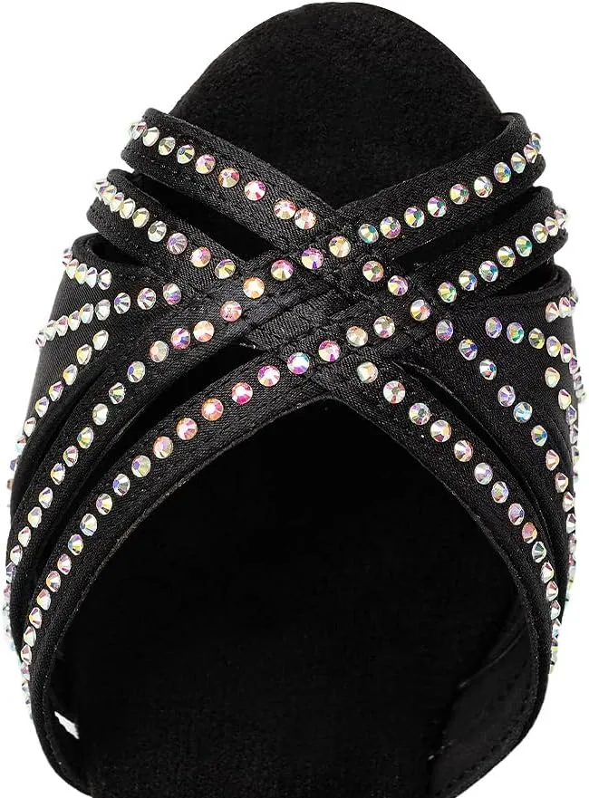 AOQUNFS Women Ballroom Dance Shoes Rhinestones Latin Salsa Practice Performance Dancing Shoes,Model D27-7.5cm