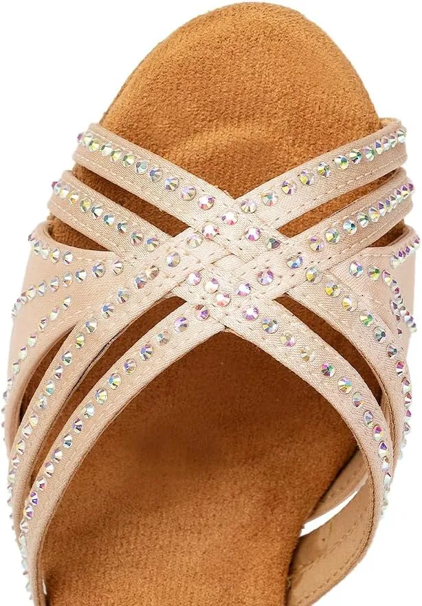 AOQUNFS Women Ballroom Dance Shoes Rhinestones Latin Salsa Practice Performance Dancing Shoes,Model D27-7.5cm