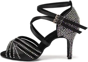 AOQUNFS Women Latin Dance Shoes Ballroom Rhinestones Salsa Practice Performance Dancing Shoes,Model D27-8.5cm