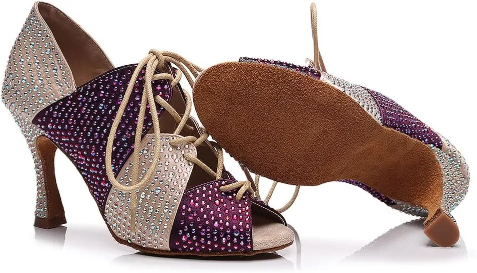 AOQUNFS Women Latin Dance Shoes Rhinestones Ballroom Salsa Professional Dancing Shoes,Model Z023