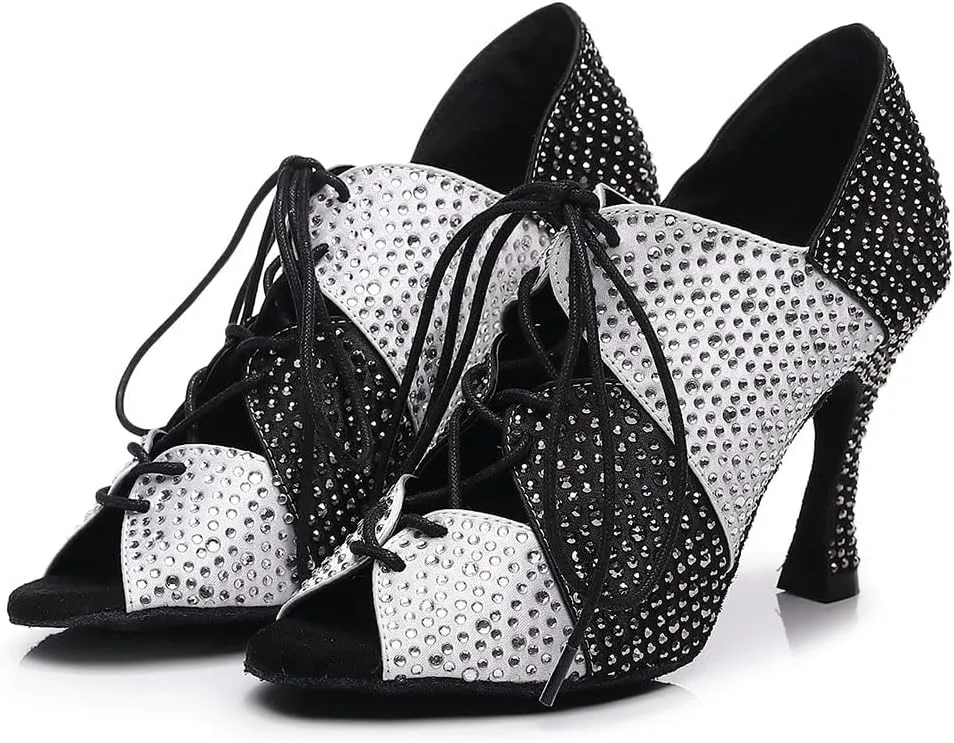 AOQUNFS Women Latin Dance Shoes Rhinestones Ballroom Salsa Professional Dancing Shoes,Model Z023