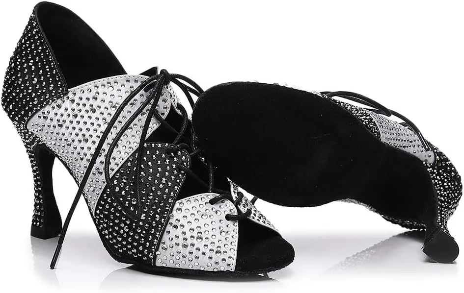 AOQUNFS Women Latin Dance Shoes Rhinestones Ballroom Salsa Professional Dancing Shoes,Model Z023
