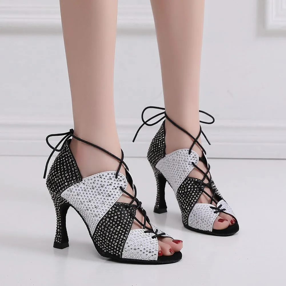 AOQUNFS Women Latin Dance Shoes Rhinestones Ballroom Salsa Professional Dancing Shoes,Model Z023
