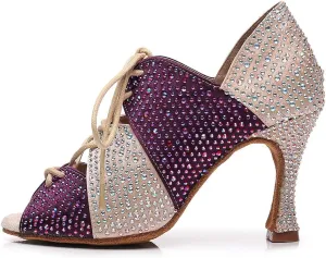 AOQUNFS Women Latin Dance Shoes Rhinestones Ballroom Salsa Professional Dancing Shoes,Model Z023