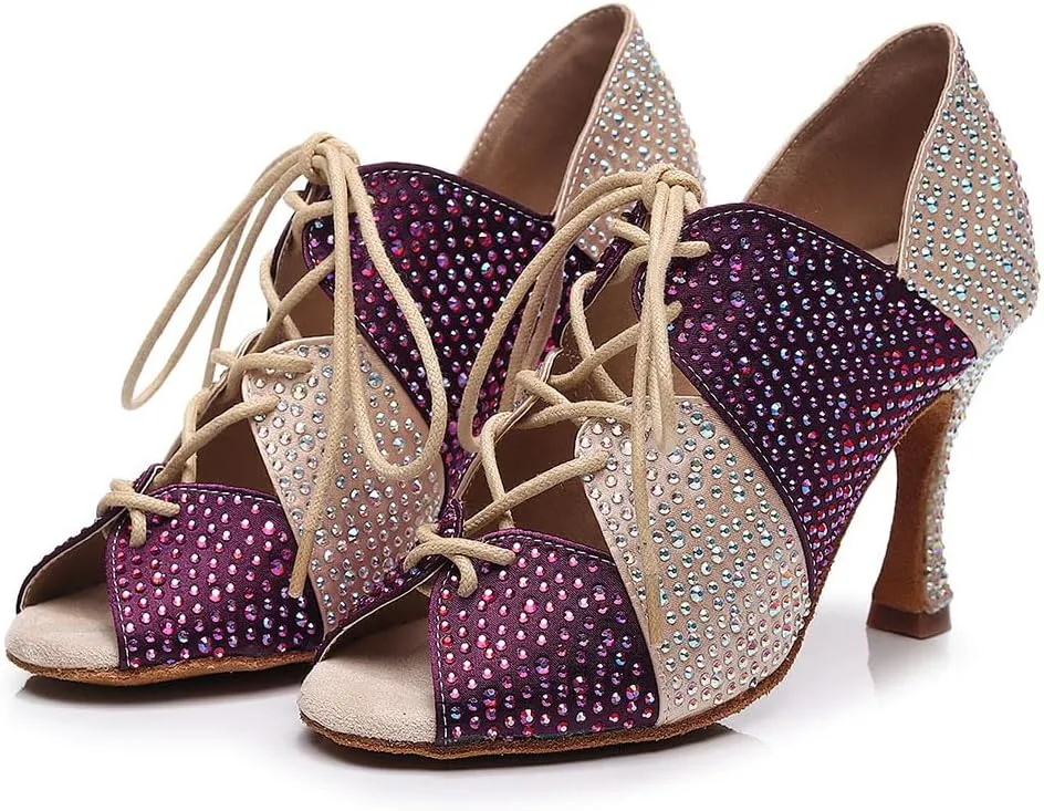 AOQUNFS Women Latin Dance Shoes Rhinestones Ballroom Salsa Professional Dancing Shoes,Model Z023
