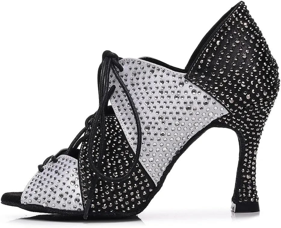 AOQUNFS Women Latin Dance Shoes Rhinestones Ballroom Salsa Professional Dancing Shoes,Model Z023