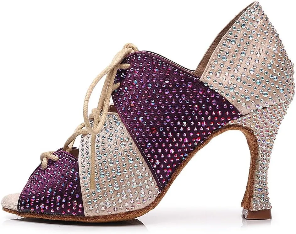 AOQUNFS Women Latin Dance Shoes Rhinestones Ballroom Salsa Professional Dancing Shoes,Model Z023
