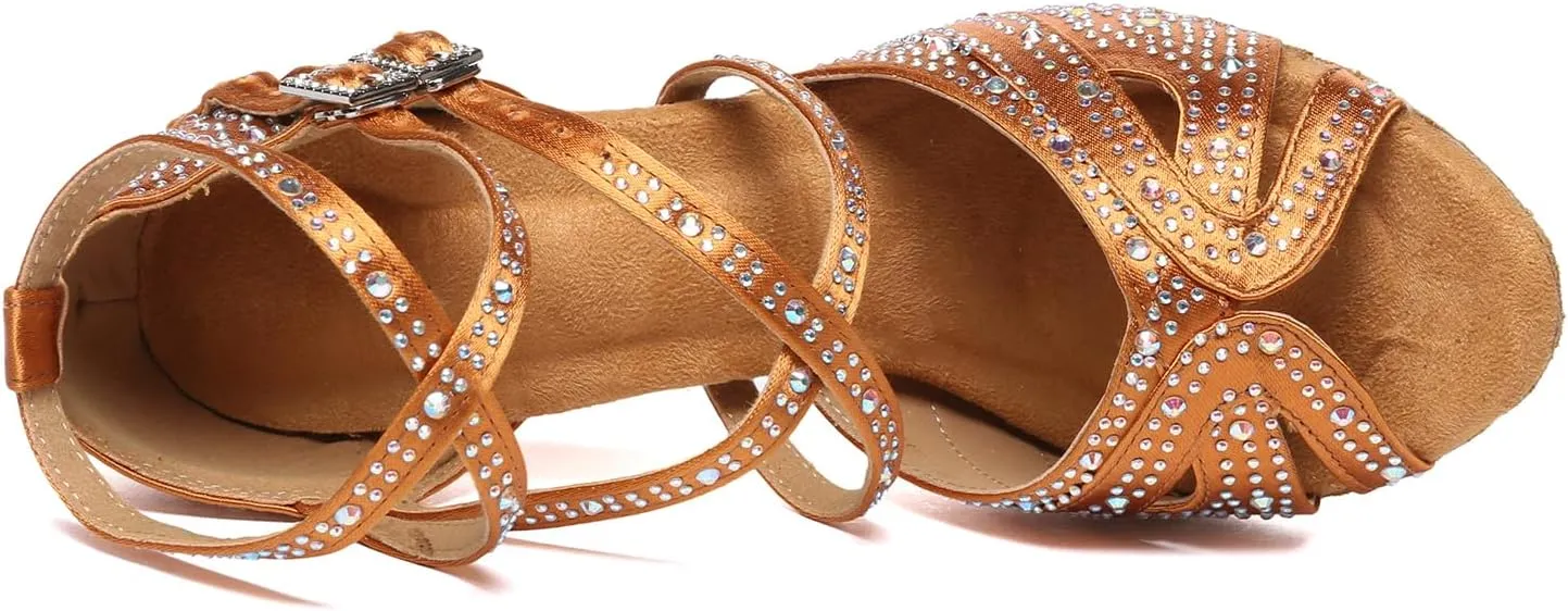 AOQUNFS Women Latin Dance Shoes Rhinestones Salsa Ballroom Practice Performance Dancing Shoes,L602