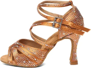 AOQUNFS Women Latin Dance Shoes Rhinestones Salsa Ballroom Practice Performance Dancing Shoes,L602