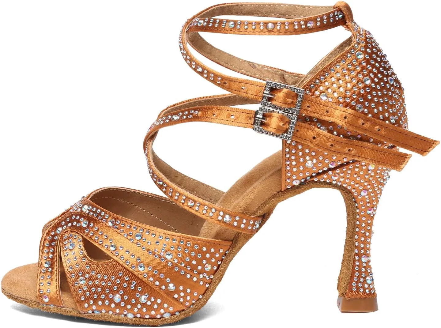 AOQUNFS Women Latin Dance Shoes Rhinestones Salsa Ballroom Practice Performance Dancing Shoes,L602