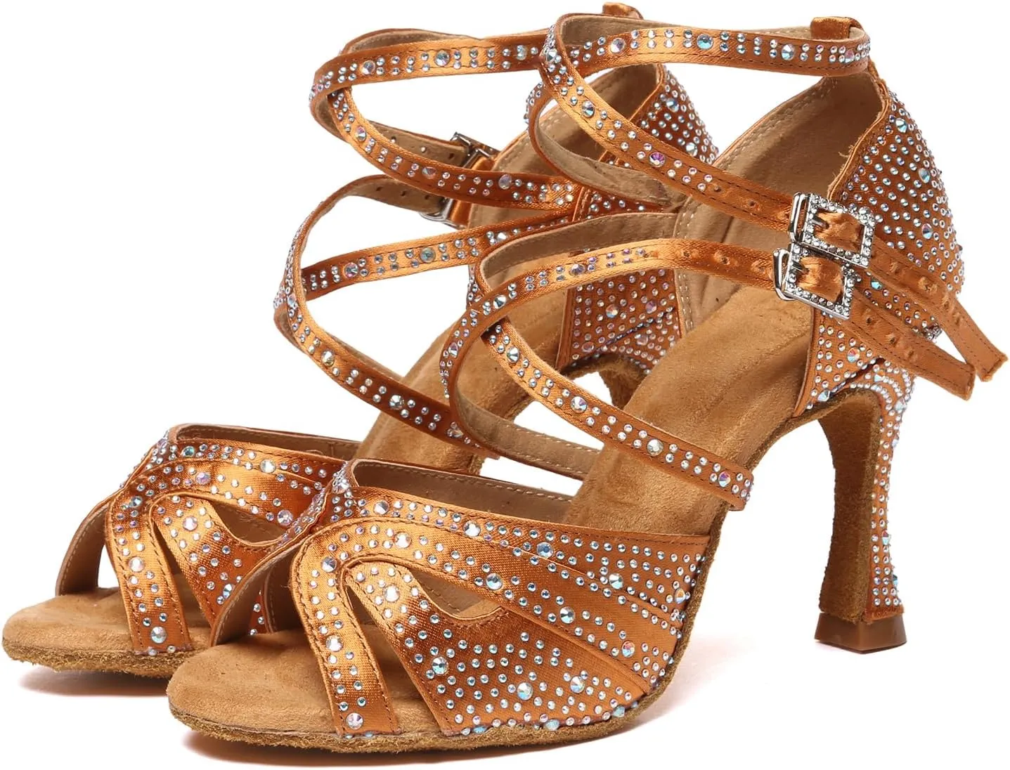 AOQUNFS Women Latin Dance Shoes Rhinestones Salsa Ballroom Practice Performance Dancing Shoes,L602