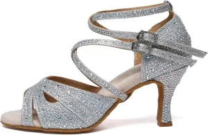 AOQUNFS Women Latin Dance Shoes Rhinestones Salsa Ballroom Practice Performance Dancing Shoes,L602