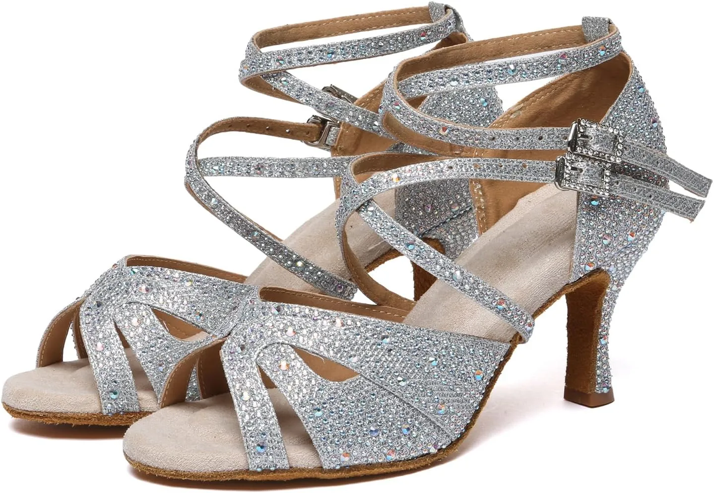 AOQUNFS Women Latin Dance Shoes Rhinestones Salsa Ballroom Practice Performance Dancing Shoes,L602