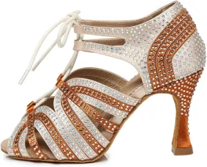 AOQUNFS Women Rhinestone Ballroom Dance Shoes Latin Salsa Performance Practice Dancing Shoes,L453