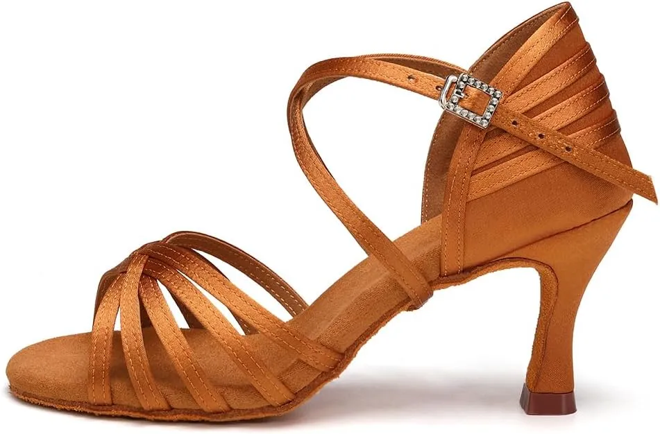 AOQUNFS Women's Latin Dance Shoes Ballroom Salsa Practice Professional Performance Dancing Shoes,2324,Brown,US 9