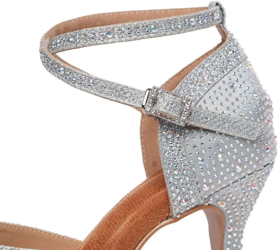 AOQUNFS Women's Latin Dance Shoes Rhinestones Salsa Ballroom Practice Performance Dancing Shoes,L549