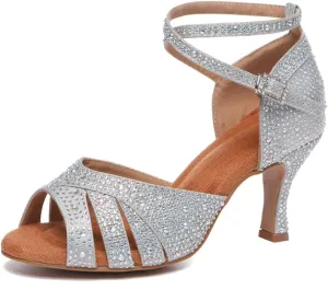 AOQUNFS Women's Latin Dance Shoes Rhinestones Salsa Ballroom Practice Performance Dancing Shoes,L549