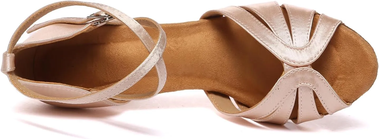 AOQUNFS Women's Latin Dance Shoes Satin Ballroom Salsa Practice Performance Dancing Shoes,Model D48