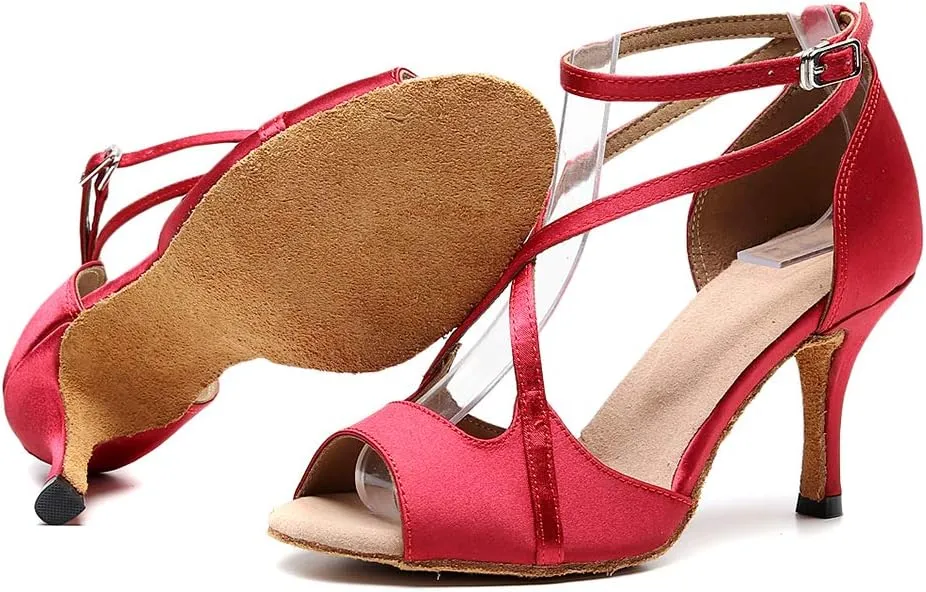 AOQUNFS Women's Open Toe Latin Dance Shoes Ballroom Salsa Performance Practice Dancing Shoes,Model 1030