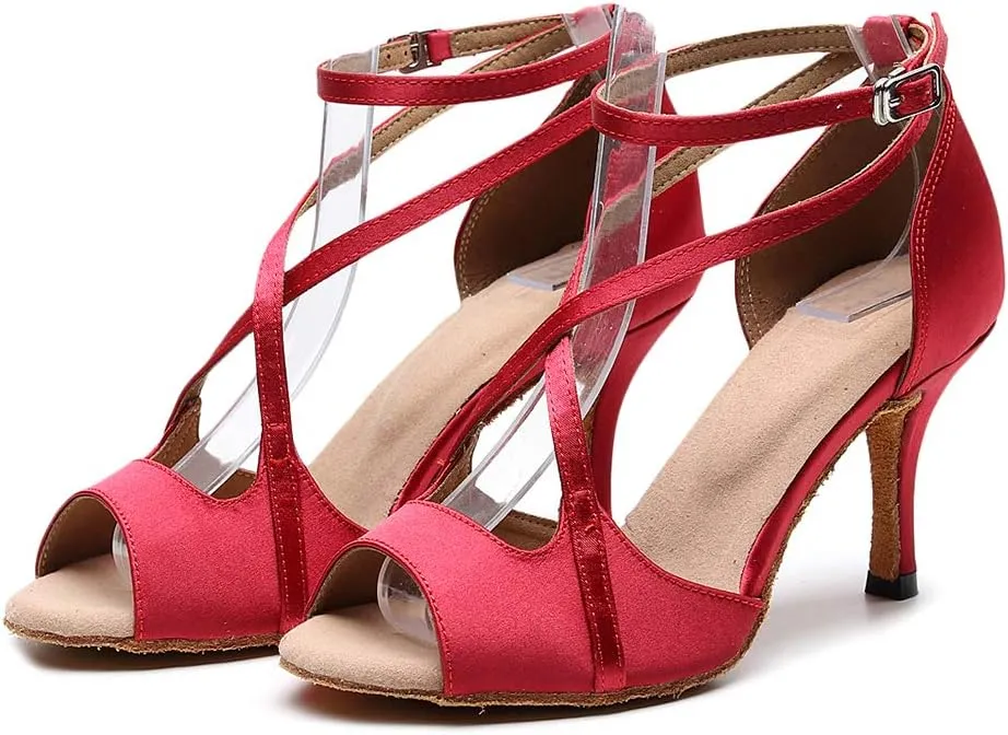 AOQUNFS Women's Open Toe Latin Dance Shoes Ballroom Salsa Performance Practice Dancing Shoes,Model 1030