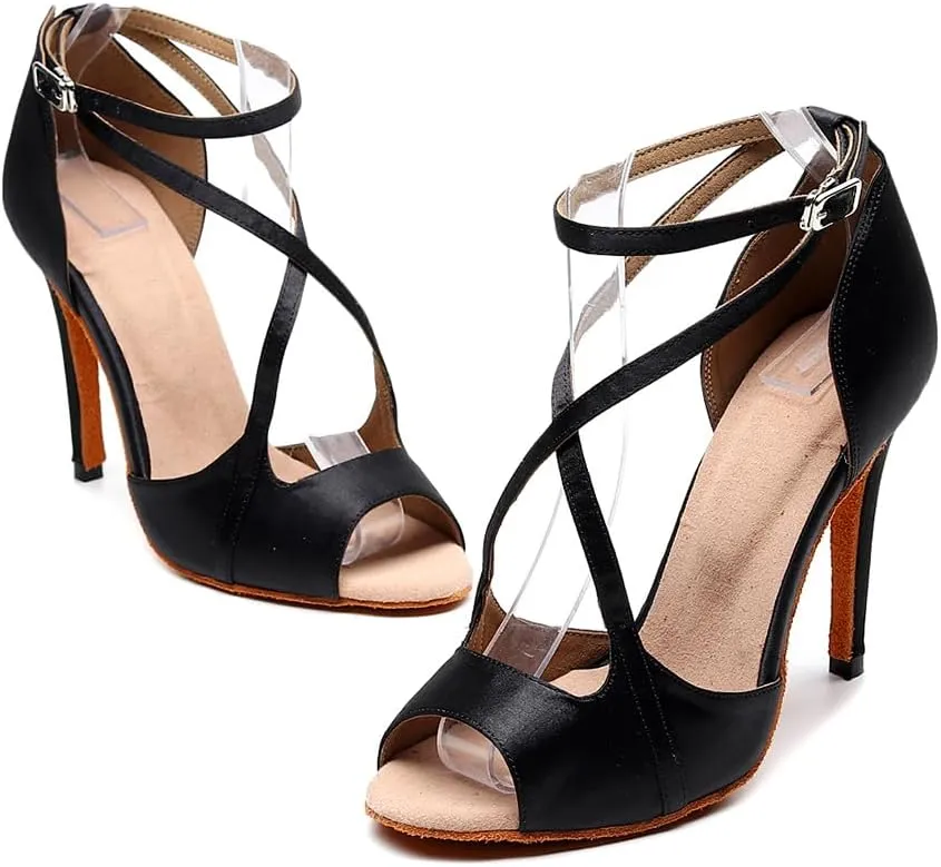 AOQUNFS Women's Open Toe Latin Dance Shoes Ballroom Salsa Performance Practice Dancing Shoes,Model 1030