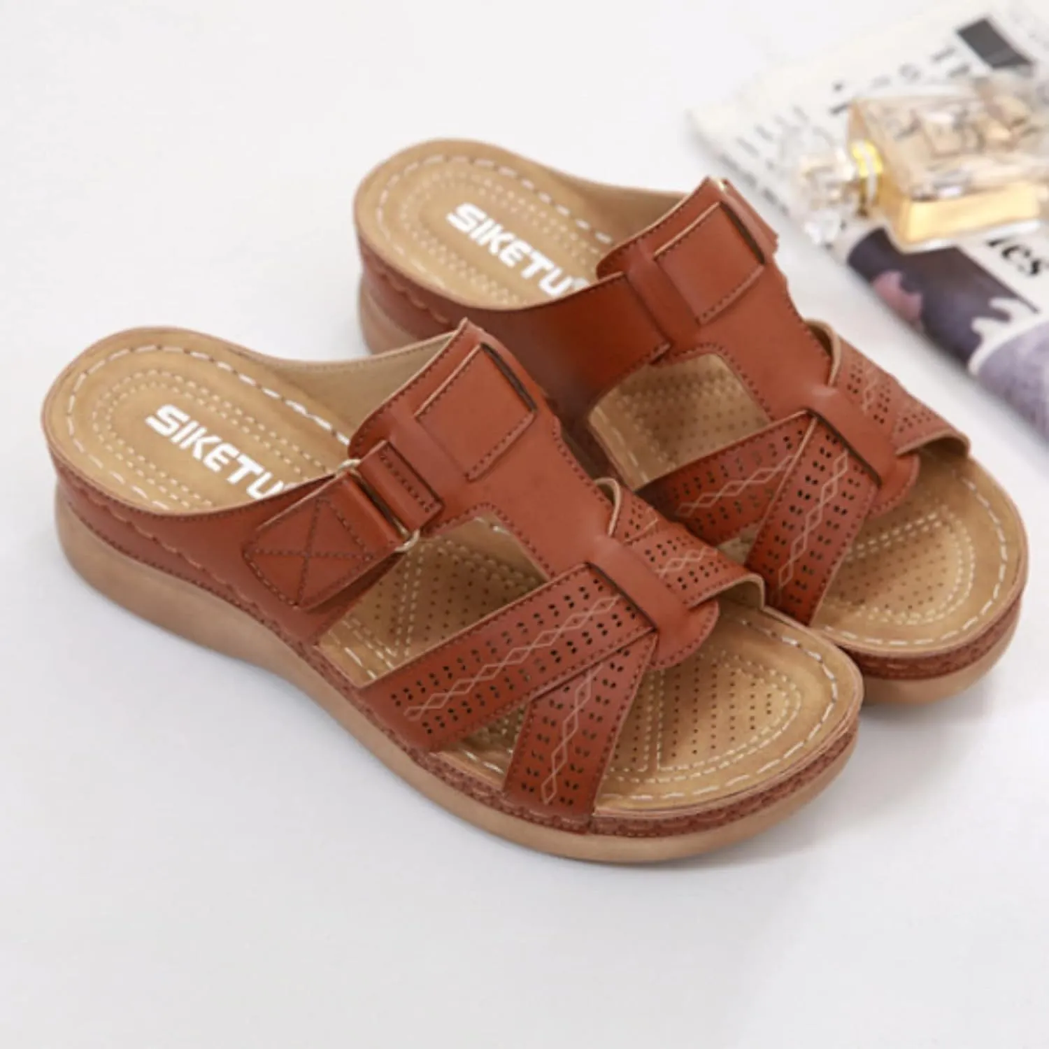 Arch Support Sandals for Women Women's Orthopedic Arch Support Wedge Sandals, Casual Platform Slip On Open Toe Sandal