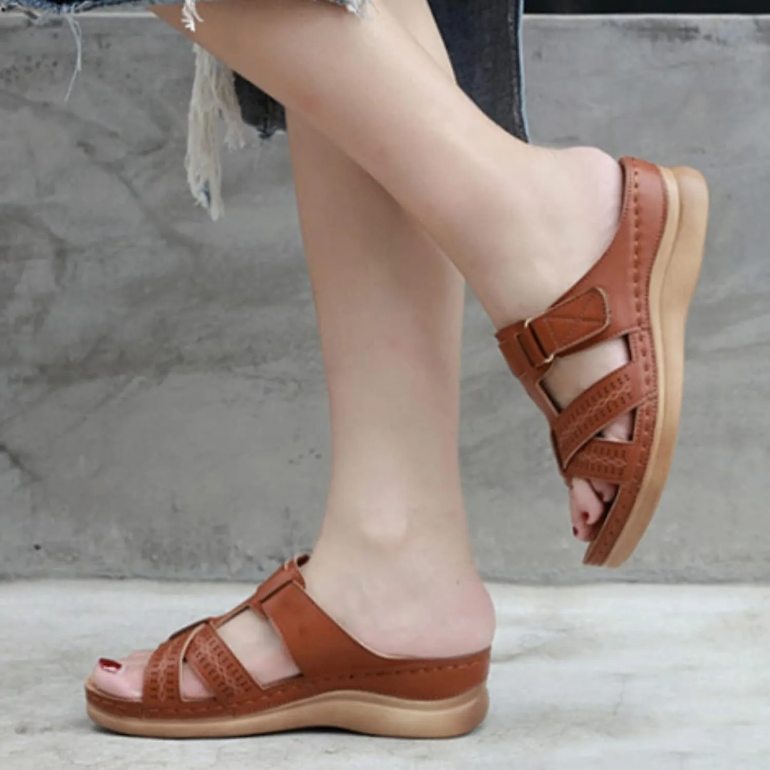 Arch Support Sandals for Women Women's Orthopedic Arch Support Wedge Sandals, Casual Platform Slip On Open Toe Sandal