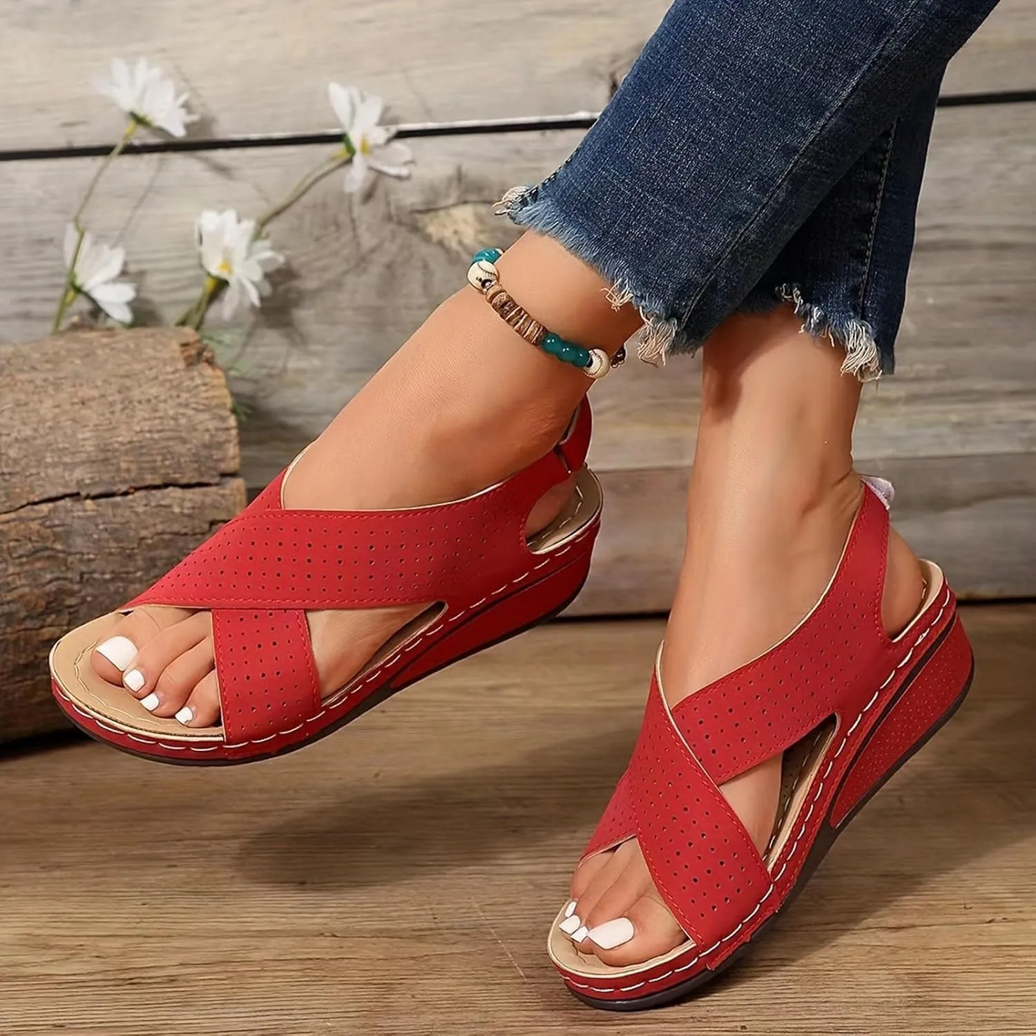 Arch Support Sandals Women's Wide Slip On Walking Shoes Women With Arch Support Flats Orthopedic Comfort Wedge Shoe