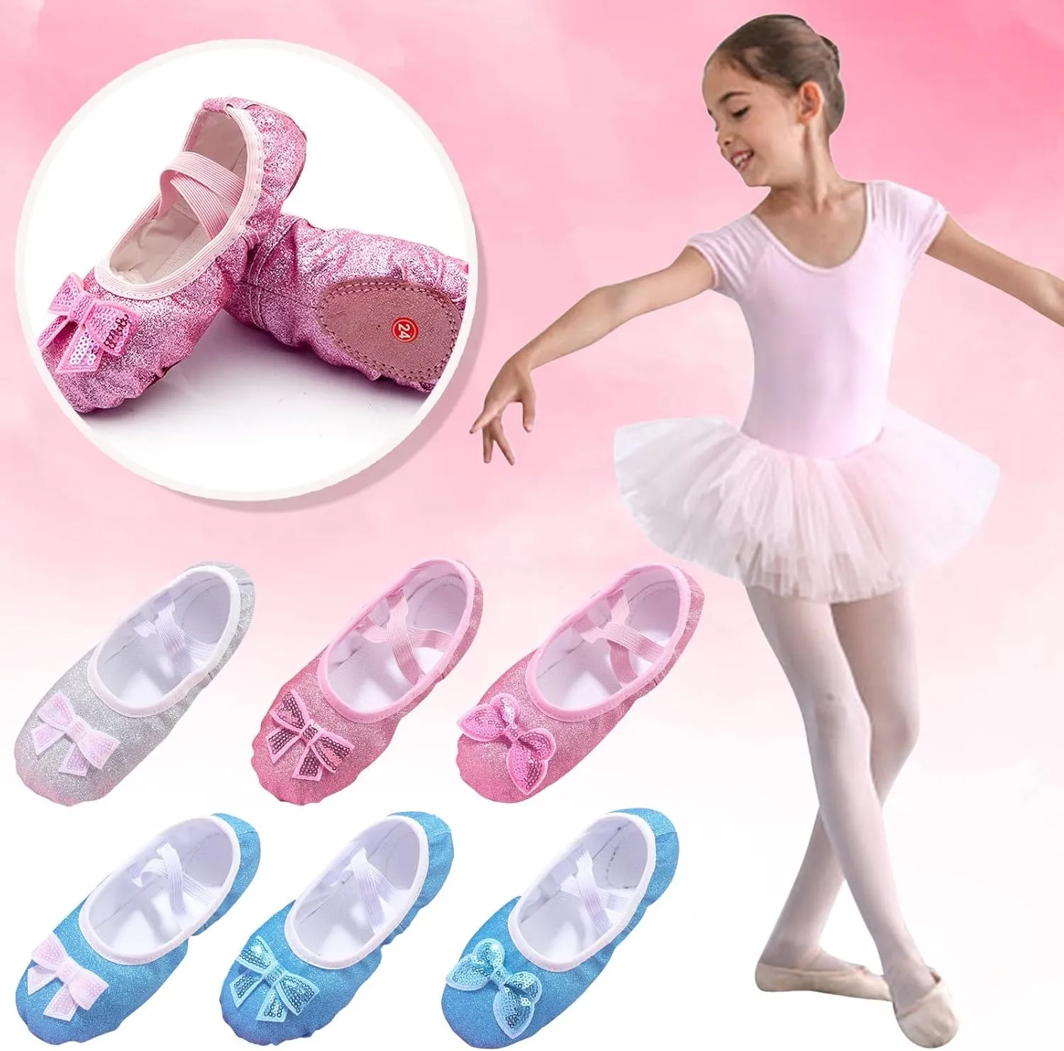 Ballet Shoes for Girls Satin Dance Practic?? Slippers Split Soft Flat Sole Yoga Gymnastics Shoes Pi??k Ballet Slippers