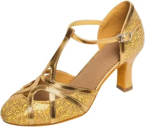 Ballroom Dance Shoes For Women Glitter Closed Toe Modern Shoe Salsa Ballroom Tango Latin Shoes For Girls Shoes Sandals(Gold 5.5 cm,40)