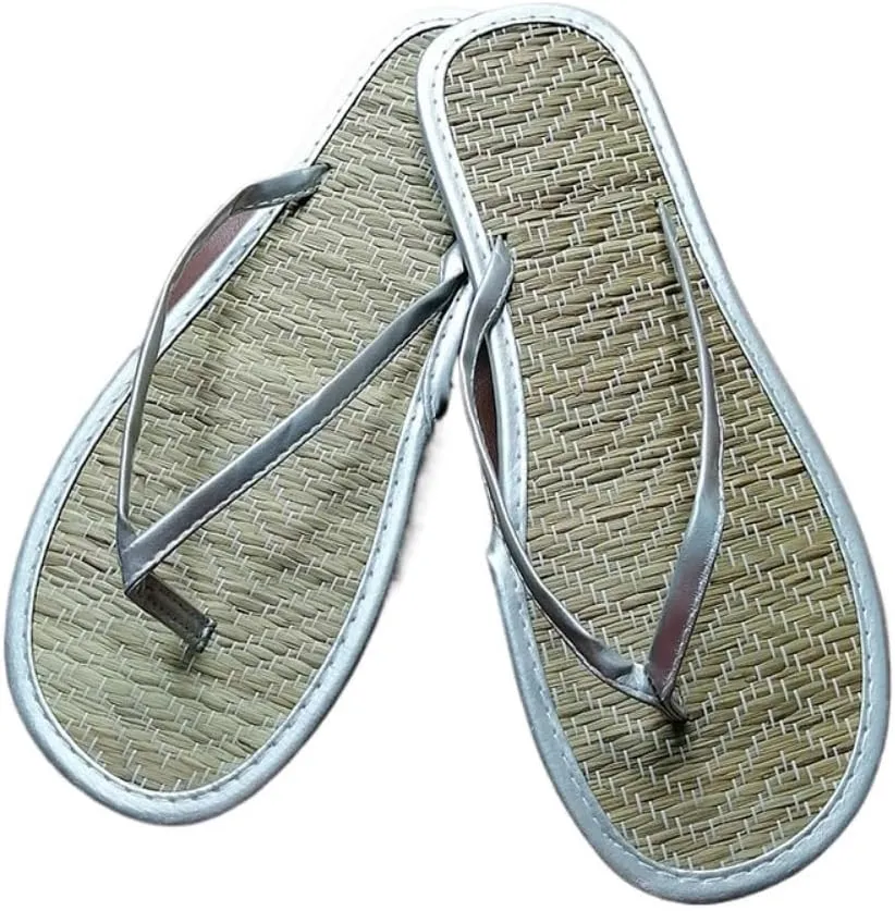 Bamboo Sandals for Women Japanese Flats Bulk Flip Flops for Wedding Guests Straw Slides Natural Shoes Lightweight Breathable House Indoor Slippers Beach Summer Holiday Vacation