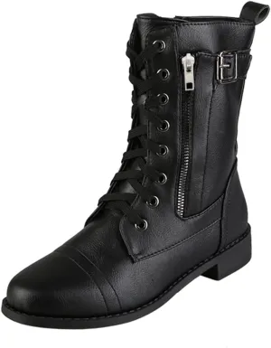 Black Combat Boots Women Boots for Women Combat Ankle Boots for Women Mid-Calf Side Zipper Motorcycle Work Boots