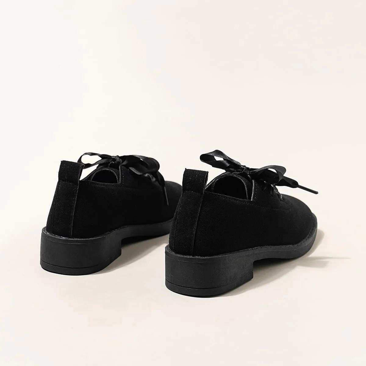 Black Platform Loafers for Children ?C Lace-Up Fashion Shoes with Butterfly Knot Decoration, Imitation Suede Material, Anti-Slip and Wear-Resistant