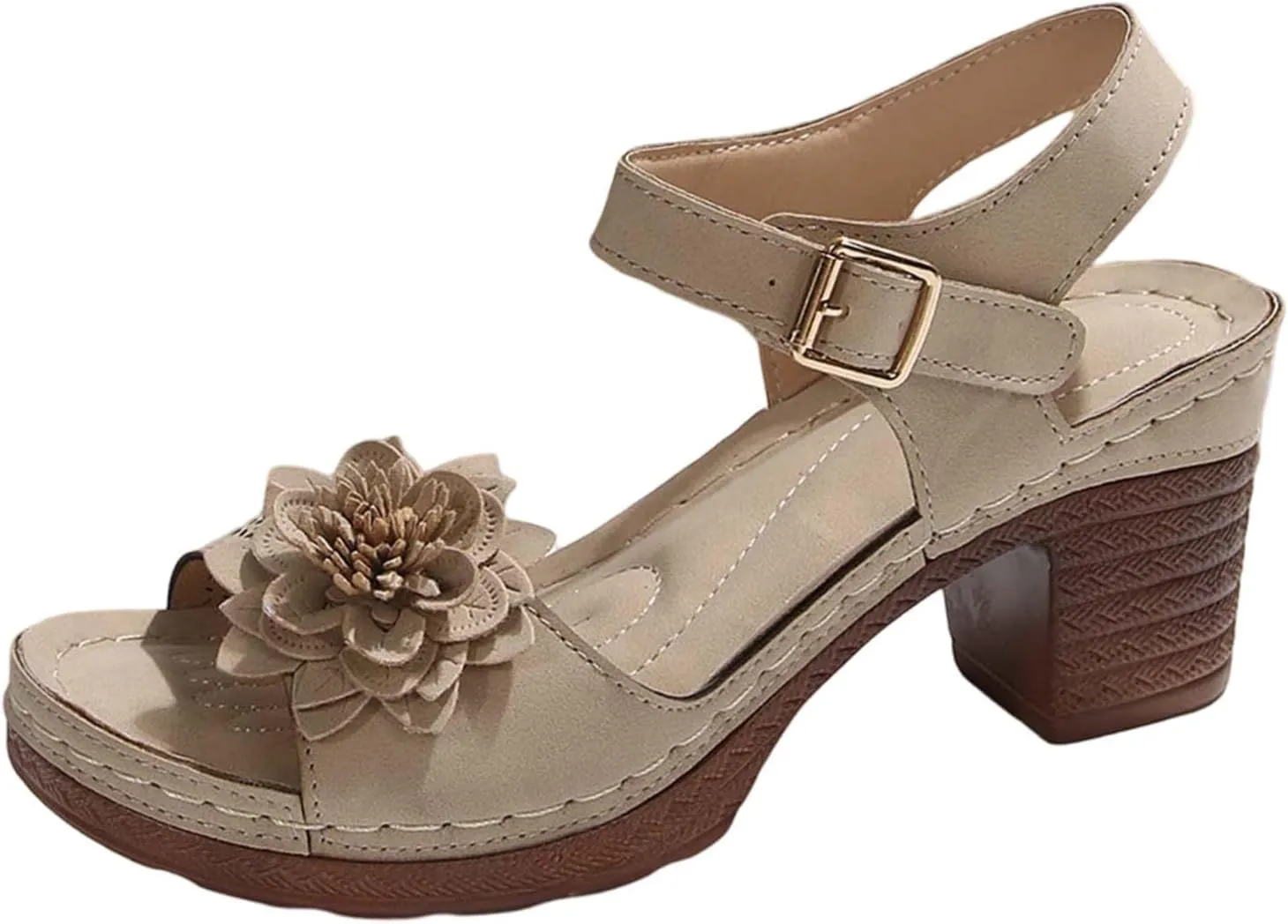 Block Heel Sandals For Women,Chunky High Block Heels Fish Mouth Flowers Sandals,2025 Summer Open Toe Ankle Buckle Strap Hollow Out Wedge Sandal Comfortable Orthopedic Non Slip Platform Shoes Vacation