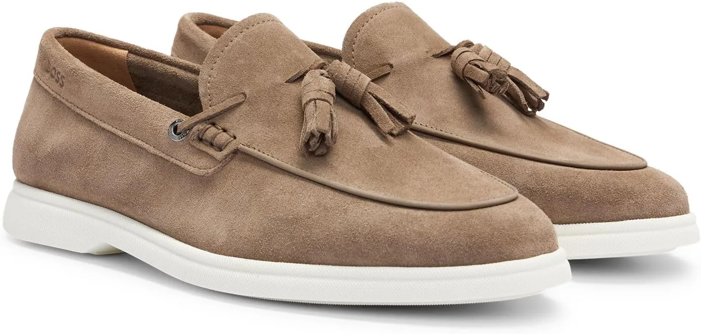 BOSS Men's Sienne Mocc Suede Loafers with Tassels Size