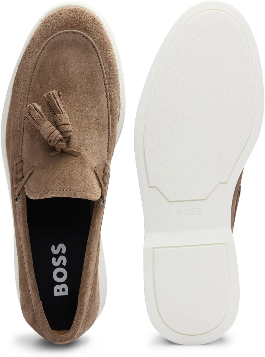 BOSS Men's Sienne Mocc Suede Loafers with Tassels Size