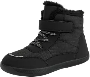 Boys Girls Barefoot Winter Boots with Wide Toe Box Slip Drop Sole Ankle Winter Snow Boots for Boys Youth Casual Boots (Black, 3 Big Kids)