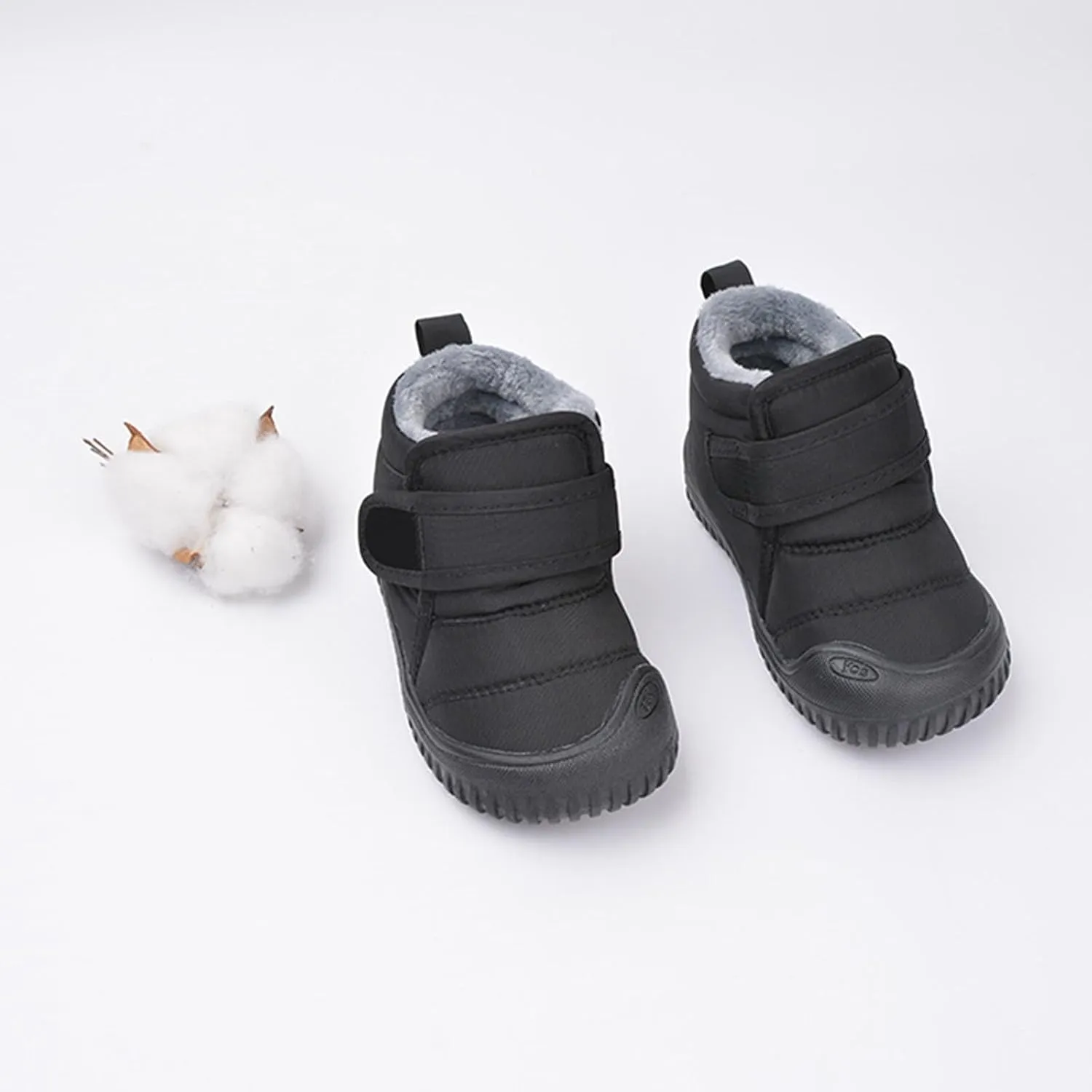 Boys Leather Fuzzy Snow Booties Childrens Open Toe Winter Ski Shoes Lightweight Loafers Non Slip Comfy Sport Shoes