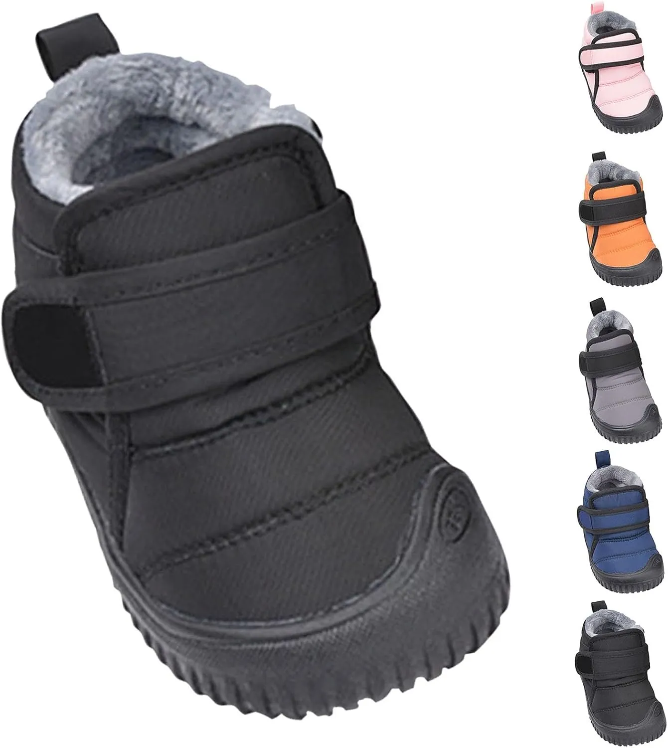 Boys Leather Fuzzy Snow Booties Childrens Open Toe Winter Ski Shoes Lightweight Loafers Non Slip Comfy Sport Shoes